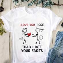 Camiseta "Te amo más de lo que odio tus pedos", camiseta divertida de San Valentín, camiseta del día de San Valentín, camiseta de San Valentín con amor, camiseta de San Valentín en pareja - Blanco - Ver 1