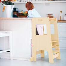 Kids Kitchen Step Stool 2-In-1 Toddler Standing Tower-White - Khaki - View 3