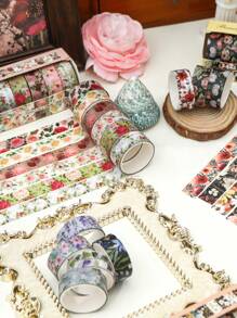 10 Rolls Of Vintage Bright Floral Pattern Washi Tape Set - Beautiful DIY Decorative Self-Adhesive Strips For Scrapbook Diary Decoration Washi Tape, Handmade Gifts For Friends Back To School