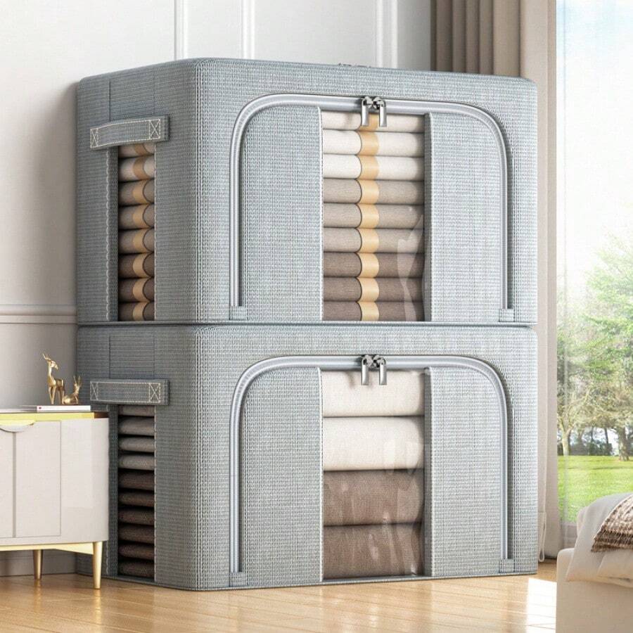 Foldable Large Capacity Clothing Cabinet Storage Box Large Opening Visualization Dustproof Moisture-Proof Storage Convenient Toy Sundries Storage Household - Gray 72L - View 1