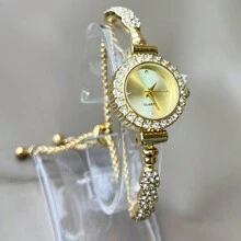 1pc Cute Fashion Women's Bracelet Watch, Simple Round Dial, Diamond Water Ripple Pattern, Alloy Quartz Watch, Suitable For Daily Wear, Birthday, Anniversary, Year-End, Cyber Monday, Halloween And Other Holiday Gifts. Gift Box Not Included. - White - View 5