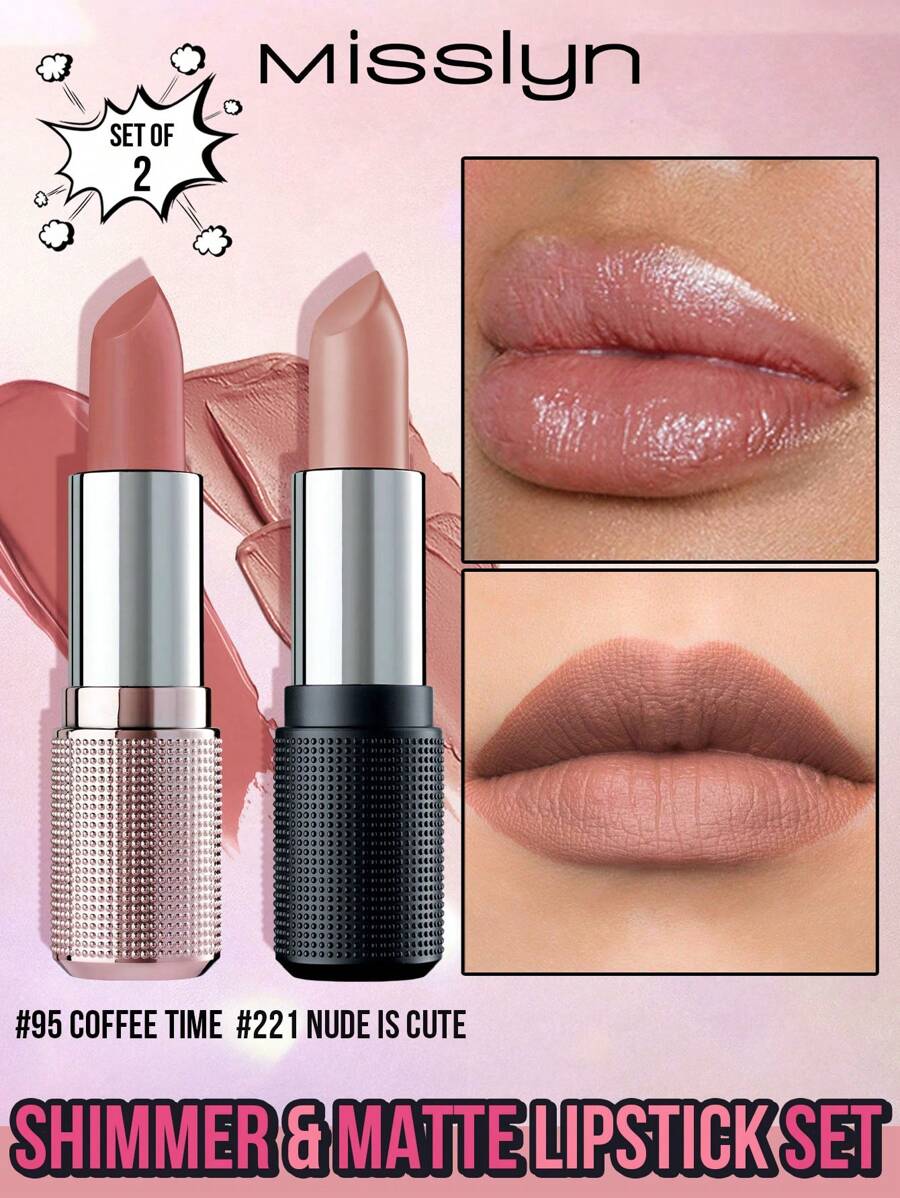 MISSLYN 2PCS Cream Crush Lipstick & Mattastic Nude Lip Glaze Set, Highly Pigmented, Smooth Texture, Long-Lasting Lip Makeup Set, Matte & Satin Finish, Daily Wear, Party, Y2K & Gift - #95+##221 - View 1