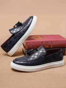 [Fast Arrival] Large Size Fringed Board Shoes For Men, European And American Fashion Runway Sets For Men, Business Casual Shoes For Men - Màu xanh lam - Xem 3