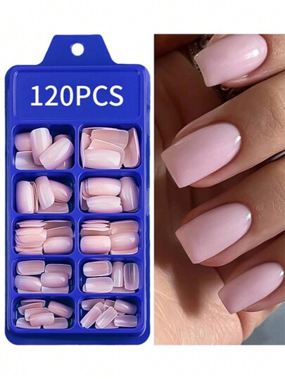 120Pcs Light Pink Press On Nails Short Medium Square Wearable Fake Nails Tips Full Cover False Nails Finger Decoration Office Daily Wear False Nails. Nail Supplies Nails