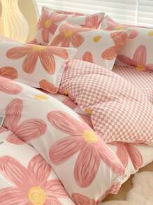 1 件吸汗、柔软触感、防褪色、抗菌、厚实、温暖的羽绒被套，全新毛绒亲肤可穿睡觉、可洗床上用品，适用于卧室、客房、宿舍、儿童房，适合所有家庭、所有季节 - 陽光花苑_粉 - 查看 10