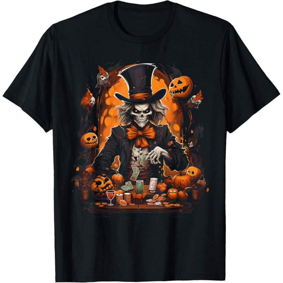 Halloween Casino Skeleton Dealer Scary T-Shirt - 黑色 - 查看 1