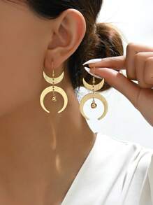 1 Pair Minimalist Crescent Moon Design Fashion Unique Earrings, Suitable For Daily Wear For Women - Gold - View 6