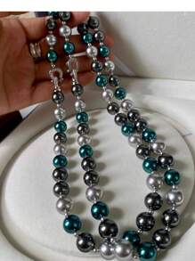 1pc 10mm Luxury Ombre Multi-Color Pearl Necklace, Suitable For Daily Wear, Banquet & Gift - Multicolor - View 3