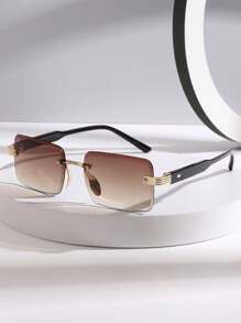 1pc Unisex Metal Frameless Edge Fashion Glasses, High Quality, Suitable For Daily Life, Travel, Driving, Fishing, Gatherings, Beach Parties, Street Style