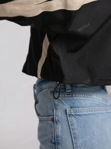 Giacca casual semplice da donna, con cerniera anteriore, manica lunga, in tinta unita con inserti in patchwork