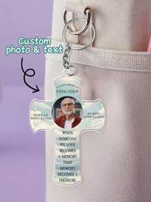 1 pieza Llavero de cruz de acrílico personalizado con foto, personaliza con nombre, fecha y texto, llavero conmemorativo único con tu foto favorita, hecho de material de acrílico de alta calidad