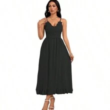 Vestido Negro Largo De Tirantes Casual Mujer Elegante - Negro - Ver 1
