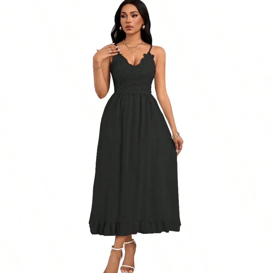 Vestido Negro Largo De Tirantes Casual Mujer Elegante - Negro - Ver 1