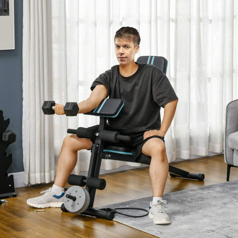 HOMCOM Foldable Adjustable Weight Bench, Strength, Training Sit Up Ab Bench, Incline/Decline Home Gym Exercise For Full Body Workout, Blue - Blue - View 1