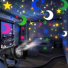 1 proiector LED rotativ cu model de stele și lună, alimentat prin USB, creează o atmosferă festivă, potrivit pentru casă, grădină, Ziua Îndrăgostiților, Paște, Anul Nou, decorațiuni pentru petreceri
