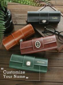 1 件定制名称复古眼镜盒，配有复古珍珠和水钻纽扣，个性化复古太阳镜架眼镜盒仿皮便携袋，定制烫印便携式眼镜盒，经典顶部缝线设计，雕刻金色字母组合，母亲节礼物，送给爸爸妈妈他她