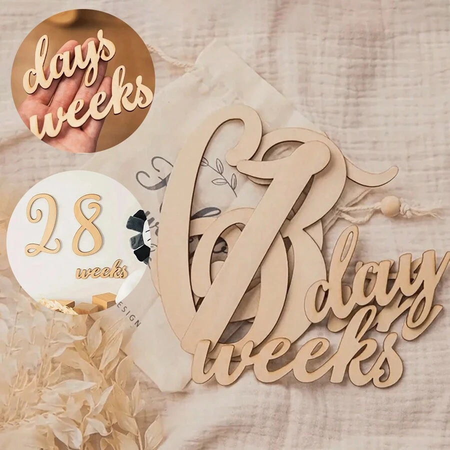 A Set Of 19pcs Baby Milestone Numbers Wooden Milestones Newborn Photography Prop Wooden Milestone Monthly Card Baby Shower Easter Gifts Things For Girls/Boys
