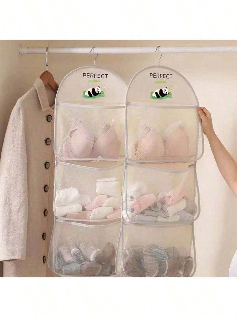 1/2 件熊猫图案悬挂式衣柜收纳袋，多层衣柜收纳袋，适用于内衣、袜子，加固悬挂位置，适合宿舍使用 - 熊貓圖案款 - 查看 1