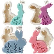 2PCS/4PCS Flower Rabbit Silicone Mold 3D Easter Rabbit Candle Mold DIY Animal Forest Rabbit Soap Mold Relievo Flower Bunny Mold