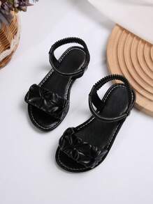 儿童鞋女童2025夏季新款时尚一体式圆头漏趾平底防滑一脚蹬休闲沙滩凉鞋 - 黑色 - 查看 4