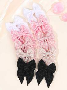 10 件装纯色发饰，适合幼儿女孩花朵图案蝴蝶结发夹，带尾巴，粉色白色蝴蝶结发夹，黑色发夹，女孩节日派对头饰，儿童婴儿发饰 - 彩色 - 查看 1