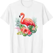 Elegant Watercolor Flamingo Shirt Tropical Leaves Flowers T-Shirt.Jpg