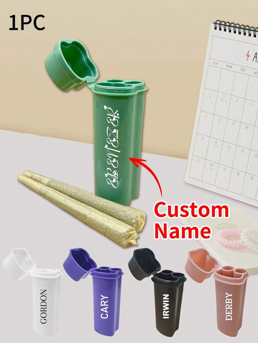 LICVIC 1pc Custom Name Double Slot Plastic Cigarette Case With Lighter, Personalized Joint Holder, Customized Cigar Holder, Customizable Cigar Cases For Men, Cigarette Dispenser, 10.5x3.5cm - Multicolor - View 1