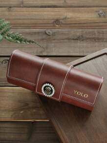 1 件定制名称复古眼镜盒，配有复古珍珠和水钻纽扣，个性化复古太阳镜架眼镜盒仿皮便携袋，定制烫印便携式眼镜盒，经典顶部缝线设计，雕刻金色字母组合，母亲节礼物，送给爸爸妈妈他她