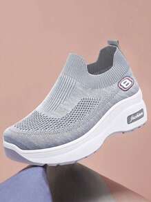 Zapatillas de deporte de suela gruesa de malla transpirable para mujer, zapatillas de deporte casuales de mujer, Zapatillas de deporte casuales antideslizantes ligeras, Zapatillas de deporte de suela gruesa para mujer, tenis,  Zapatos blancos de colores mezclados de malla transpirable,Zapatos planos de trabajo cómodos para todas las estaciones. - Gris - Ver 1