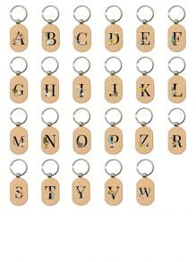 Daisy Flower Letter A-Z Pattern Wooden Keychain, First Letter Wooden Pendant, Creative Small Gift That Can Be Carved, Bag Pendant, Wooden Label, Keychain, Ring, Carved Blank Wooden Board, Diy Accessory, Single-Sided Printing - Apricot - View 2