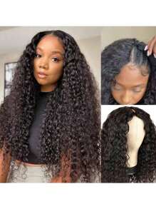 200% Density Deep Wave V Part Wig Human Hair No Leave Out Brazilian Glueless Curly Wave Upgrade U Part V Part Wigs For Women Human Hair Natural Color Curly Human Hair For Women Unprocessed Brazilian Virgin Glueless Human Hair V Part Wig Straight Human Hair Wigs Natural Color 22-28 Inches Water Wave Wig