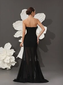 Vestido largo elegante de vendaje 2025 para fiestas y bodas, vestido de fiesta de noche de lujo negro con hombros descubiertos para cócteles y bodas, vestido de fiesta, vestido de invitada a la boda, vestido de gala - Negro - Ver 2