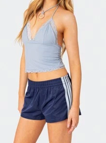 Pantalones cortos de mujer casuales de verano, Y2K, vintage con raya lateral, cintura elástica, pantalones cortos sueltos para adolescentes y actividad física