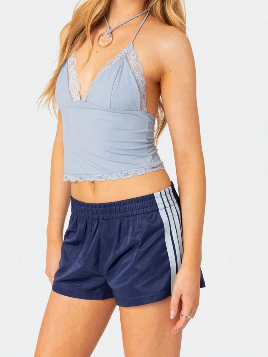 Baggy Athletic Shorts For Women Low Elastic Waist Y2k Side Striped Basketball Shorts Wide Leg Summer Casual Workout Sweat Shorts Short Pants - 藏蓝色 - 查看 1