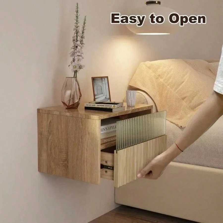 Mesas boss de pared mesita de noche 1 cajón - roble - 40x30x26 cm