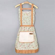 Delantal de estilo princesa con encaje floral, con bolsillo práctico para limpiar las manos, resistente al agua y al aceite, de uso múltiple para la cocina y la sala de estar