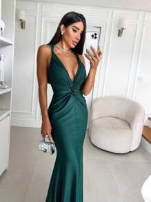 Long Mermaid Party Dress With Sheath Neckline For Bridesmaid Prom Graduation Elegant Event - 翠綠色 - 查看 1