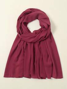 1pc Plain Pleated Chiffon Scarf, Women's Daily Headscarf, Women's Dress Accessory - Solid Color - View 7