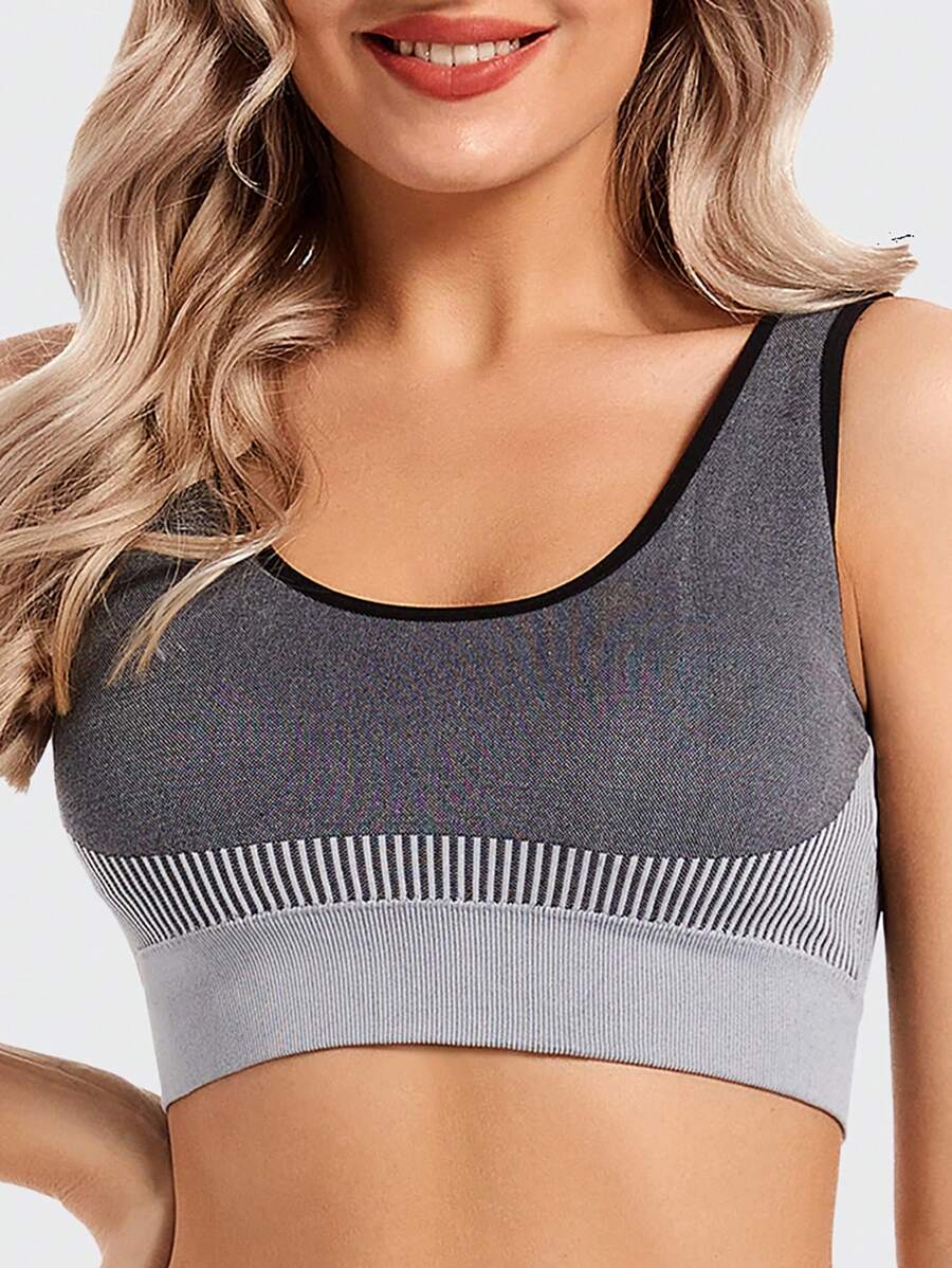Light Gray Seamless & Underwire-Free Removable Padded Sports Bra, High Impact, Sweat-Wicking, Breathable, Strong Support
