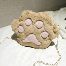 新款秋冬迷你熊爪设计单肩包，拼色简约女士斜挎包，可爱毛绒熊爪拉链包钱包，柔软毛绒小背包 - 彩色 - 查看 15