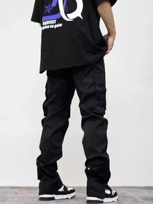 Streetwear Functional Multi-Pocket Zipper Nylon Pants, Loose Relaxed Fit Slim Straight Trousers For Men And Women - Black - View 2