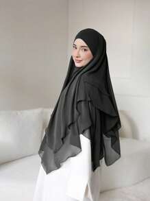 1pc Modest Flowy Chiffon Khimar | Smooth And Lightweight Chiffon, Provides Facial Coverage, Full Body Coverage, Comfortable Wear, Suitable For Daily, Travel And Prayer For Dress - Baby Pink - View 14