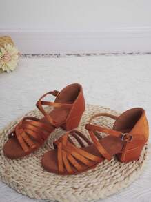 女童拉丁舞鞋，室内软底舞蹈鞋 - 棕色 - 查看 2