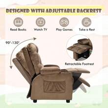 Kids Recliner Chair Velvet Adjustable Sofa Chair Gaming Lounge Chair - Coklat - View 3