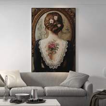 Tattoo Art On Canvas Victorian Women Art Prints Female Portrait Wall Art Classical Women Picture Lady Portrait Girl Back Wall Art Dark Academia Room Decor, Framed And Ready To Hang. (30x45cm)12x18inch Framed
