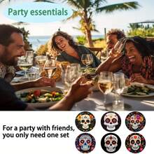 Set de 1/4/6 piezas de posavasos de barro de diatomeas con diseño de calavera y flores - Posavasos para tazas con aislamiento térmico, manteles lavables, antideslizantes y resistentes al calor, ideales para uso doméstico, cafe, oficina, cocina, hora del té, decoración de fiestas temáticas, regalos exquisitos