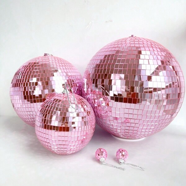 1 Set Pink Mirrored Ball & Silver Disco Ball, Laser Effect Decoration For Valentine's Day, Christmas, Parties, Birthdays, Weddings, 1 Pc Pink 10cm + 1 Pc Silver 10cm