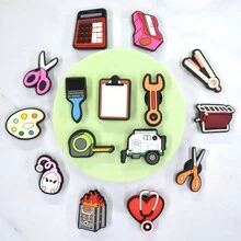 28 件/套工具系列 PVC 鞋饰、麦克风工具箱绘图托盘计算器温度计图案鞋饰配件派对礼物 - 黑與白 - 查看 2