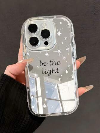 1 件简约星形字母标语穿孔透明镜面软手机壳适用于 iPhone 11/12/13/14/15/16 Pro Max