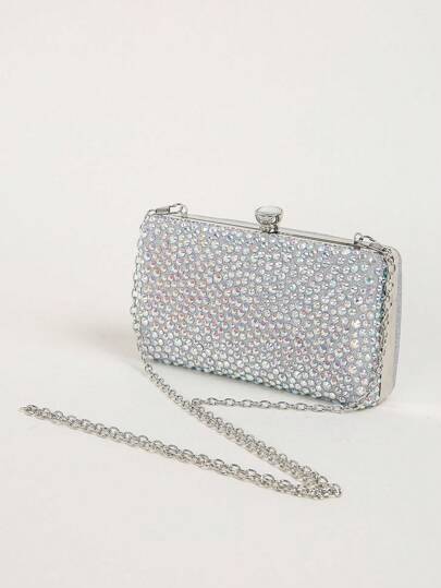 Luxury Crystal Rhinestone Evening Clutch, Suitable For Carnival, Shiny Wedding Dresses And Other Occasions, Charming, Elegant And Exquisite Square Crystal Decorated Evening Bag, Suitable For Parties, Banquets, Balls, A Perfect Gift For Women. This Shiny Clasp Evening Wallet Is Suitable For Carnival, Weddings, Parties And Balls.
